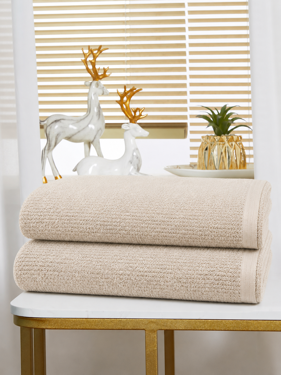 Violet Linen Exquisite Squisita Champagne Plush Terry Pattern 6 Piece Towel Set, 2 Bath Towels 2 Hand Towels 2 Bath Towel Sheets
