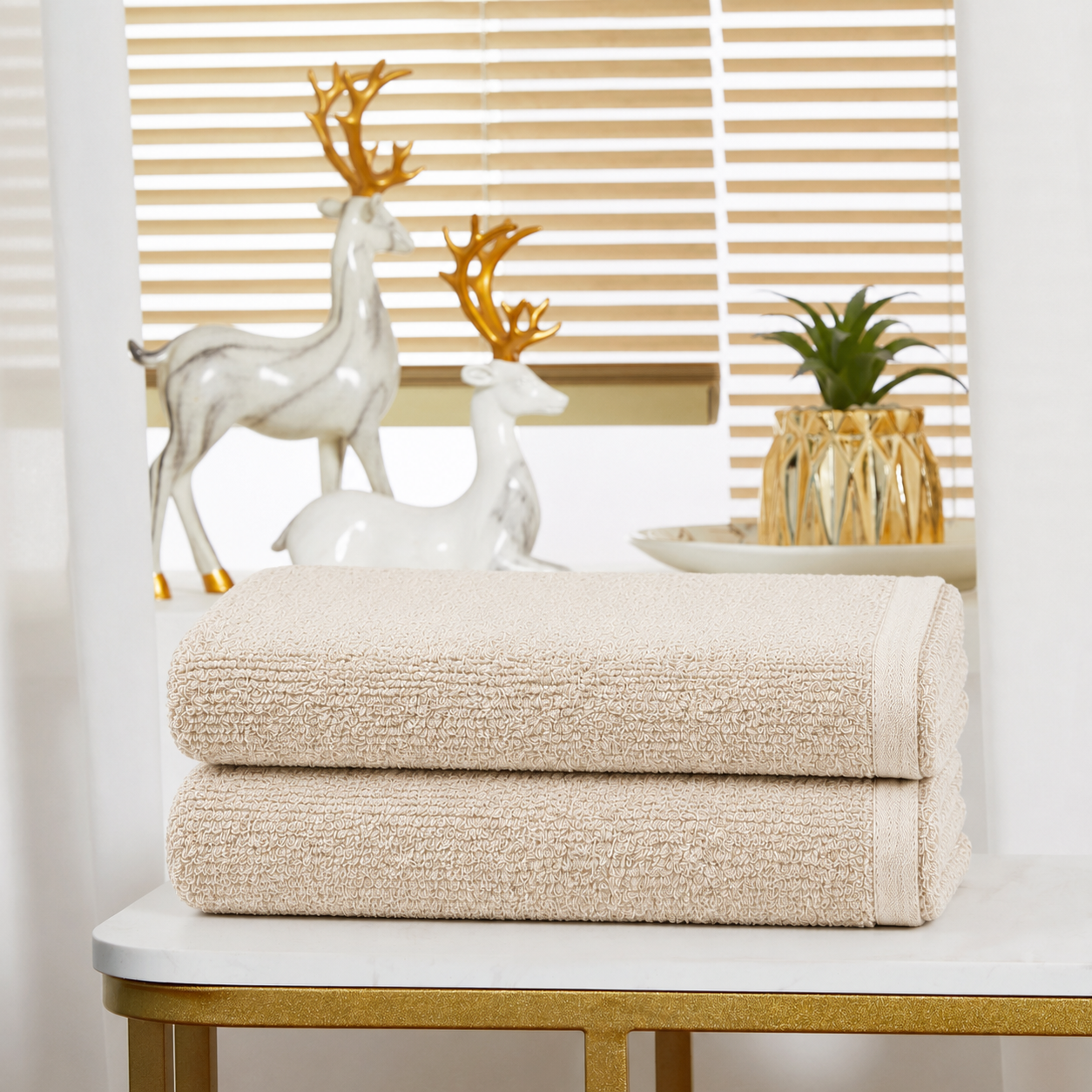 Violet Linen Exquisite Squisita Champagne Plush Terry Pattern 6 Piece Towel Set, 2 Bath Towels 2 Hand Towels 2 Bath Towel Sheets