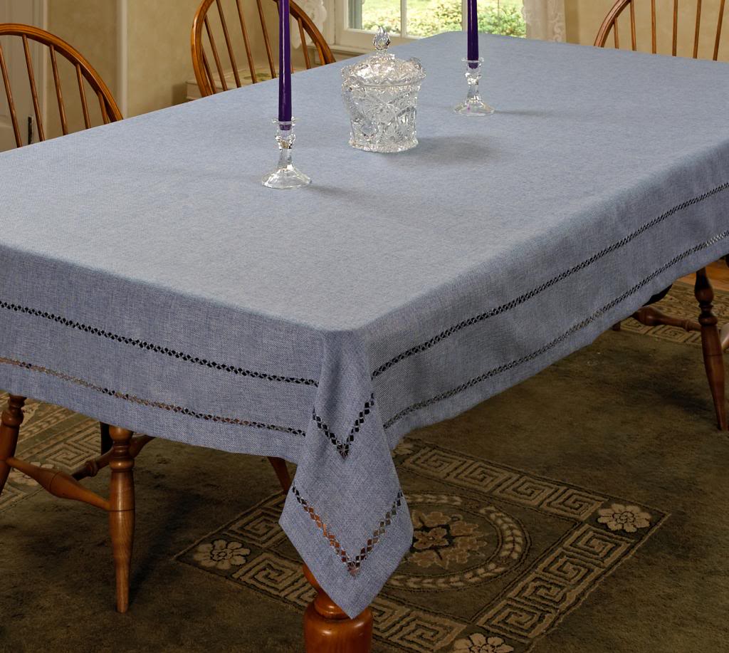Hem Stitch Embroidered Vintage Design Tablecloth White 54" by 72" Oblong / Rectangle