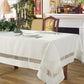 Violet Linen Splendour Exquisite Macrame Lace Border Pattern, Polyester Embroidered Lace, White, 52 Inch by 70 Inch, Seats 4 to 6 people, Tablecloths