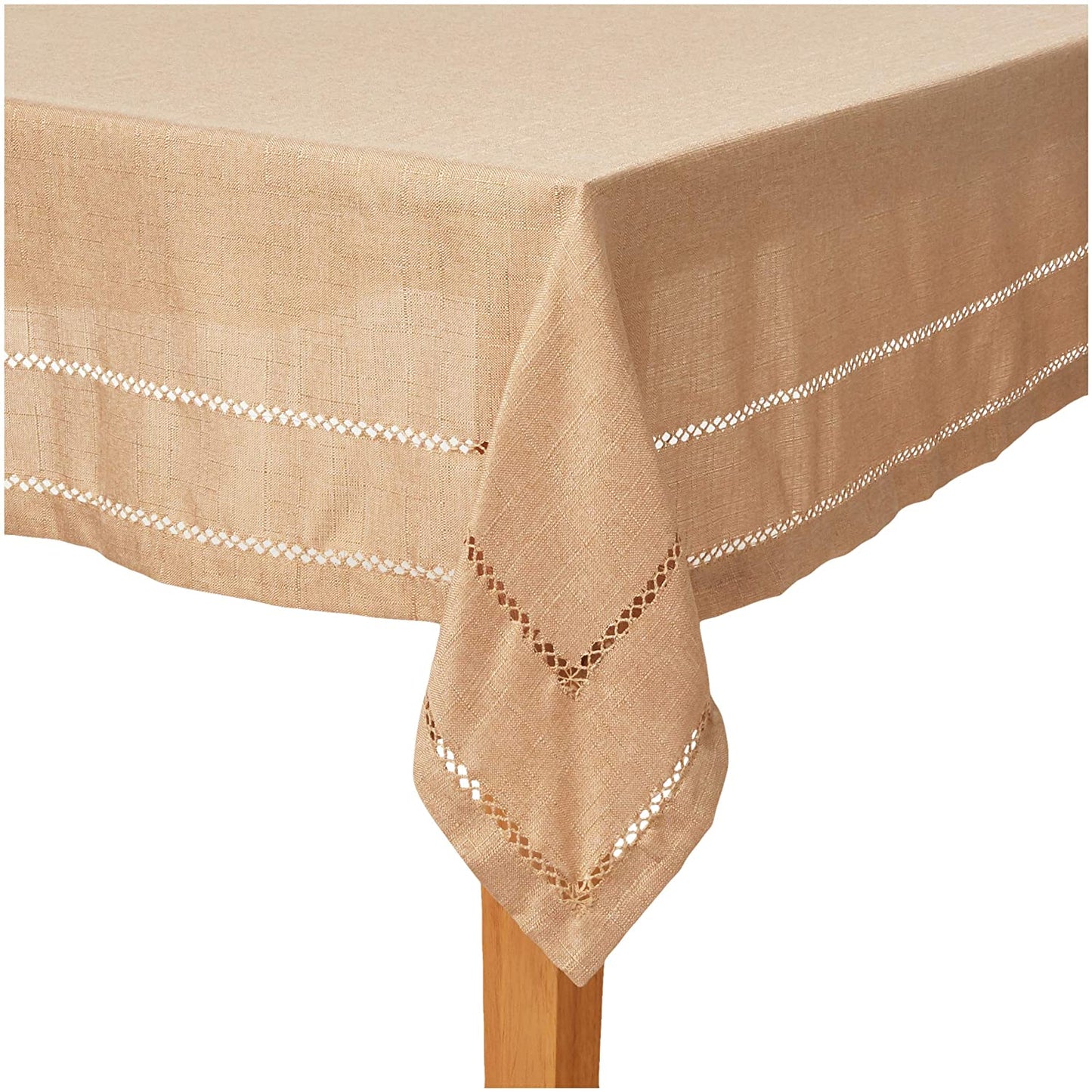 Hem Stitch Embroidered Vintage Design Tablecloth White 54" by 72" Oblong / Rectangle