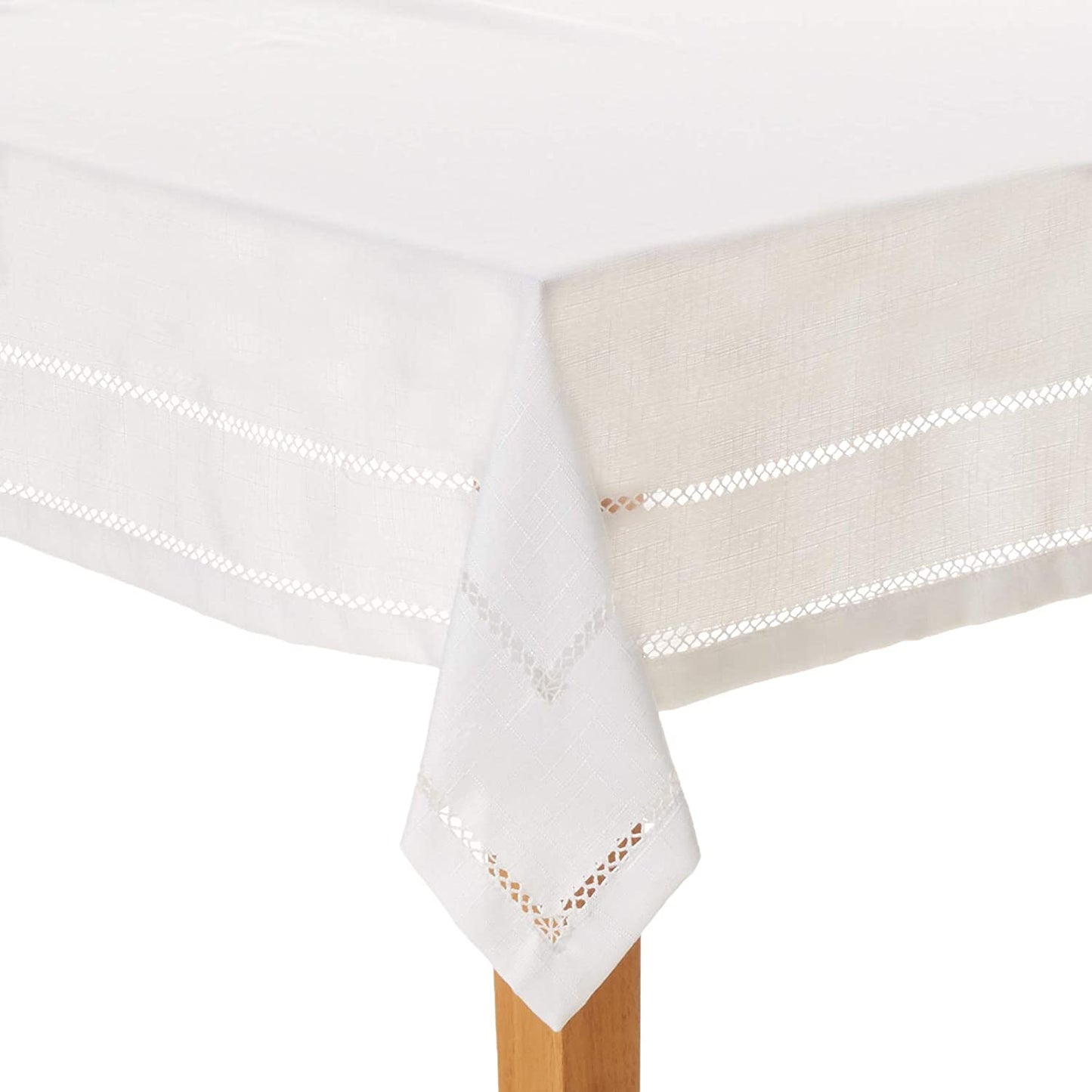 Hem Stitch Embroidered Vintage Design Tablecloth White 54" by 72" Oblong / Rectangle
