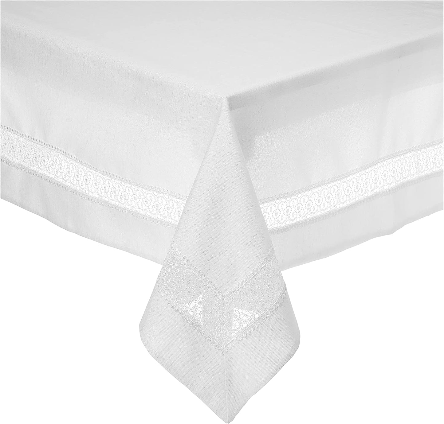 Violet Linen Splendour Exquisite Macrame Lace Border Pattern, Polyester Embroidered Lace, White, 52 Inch by 70 Inch, Seats 4 to 6 people, Tablecloths