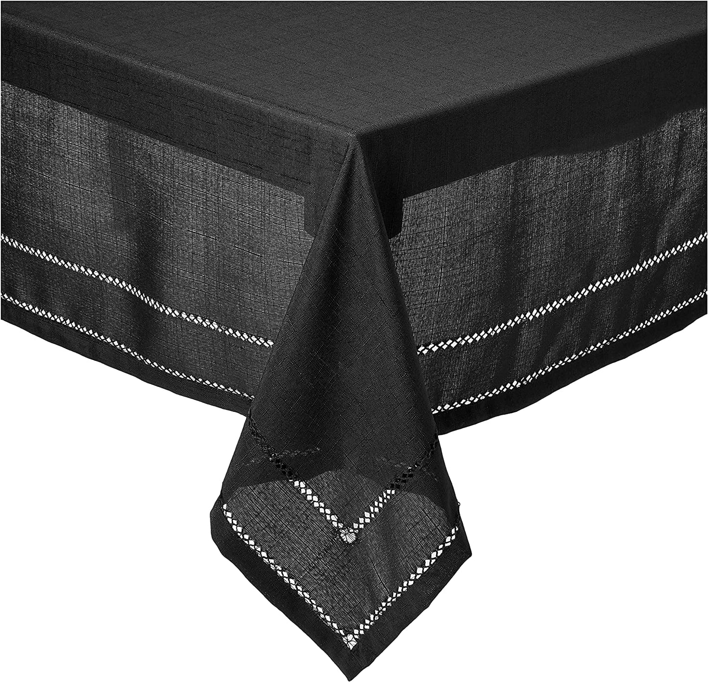 Hem Stitch Embroidered Vintage Design Tablecloth White 54" by 72" Oblong / Rectangle