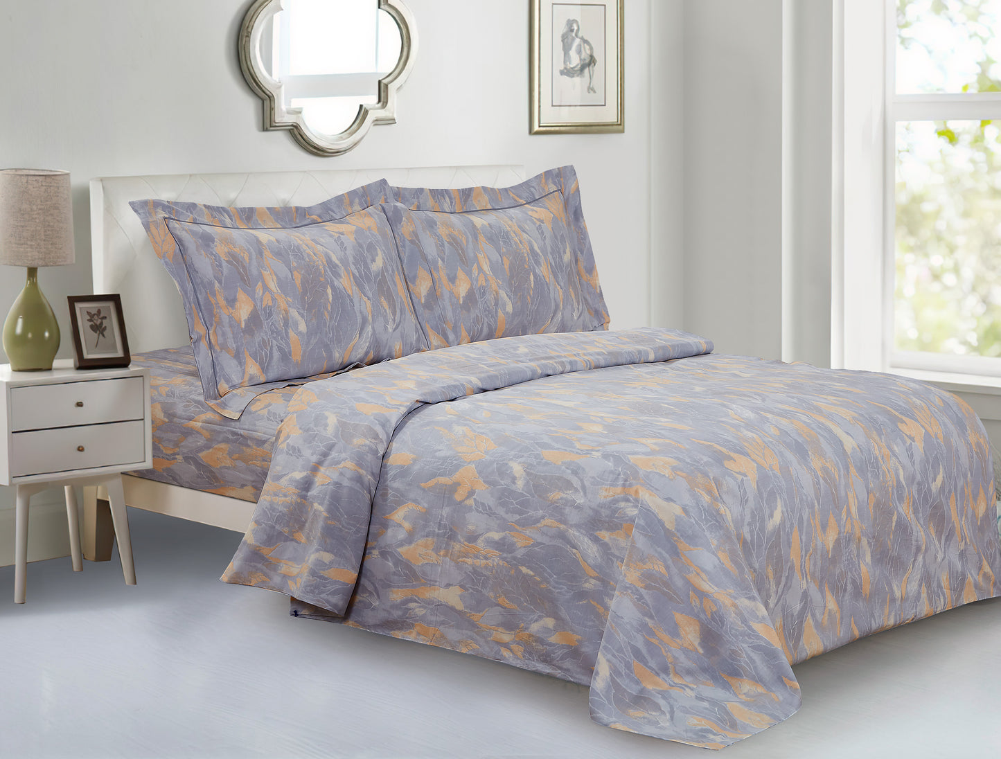 Violet Linen French Marble Pattern, Luxury Ultra Soft 200 Thread Count Cotton Percale, Black, Twin 39-inch, 6 Piece Duvet Set, Bedding Duvet Cover Set for Two Beds
