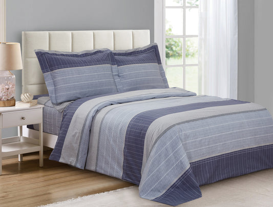 Violet Linen French Blue Stripe Pattern, Luxury Ultra Soft 200 Thread Count Cotton Percale, Blue, Twin 39-inch, 6 Piece Duvet Set, Bedding Duvet Cover Set for Two Beds