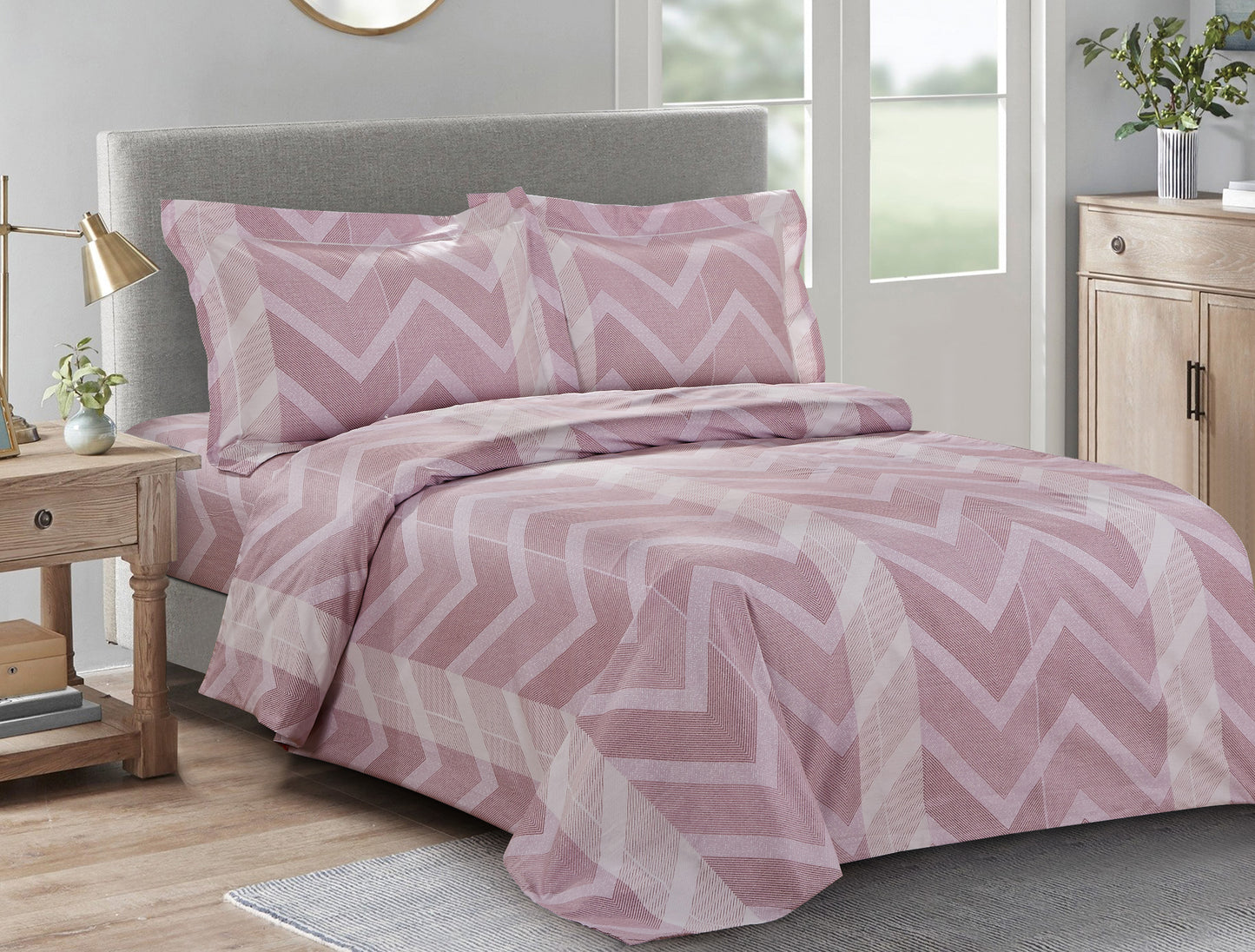 Violet Linen French Chevron Waves Pattern, Luxury Ultra Soft 200 Thread Count Cotton Percale, Blue, Twin 39-inch, 6 Piece Duvet Set, Bedding Duvet Cover Set for Two Beds