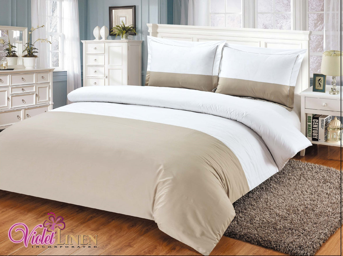 Violet Linen French Sateen Hotel Pattern, Luxury Ultra Soft 300 Thread Count - Cotton Sateen, Black, Twin 39-inch, 8 Piece Duvet Set, Bedding Duvet Cover Set for Two Beds