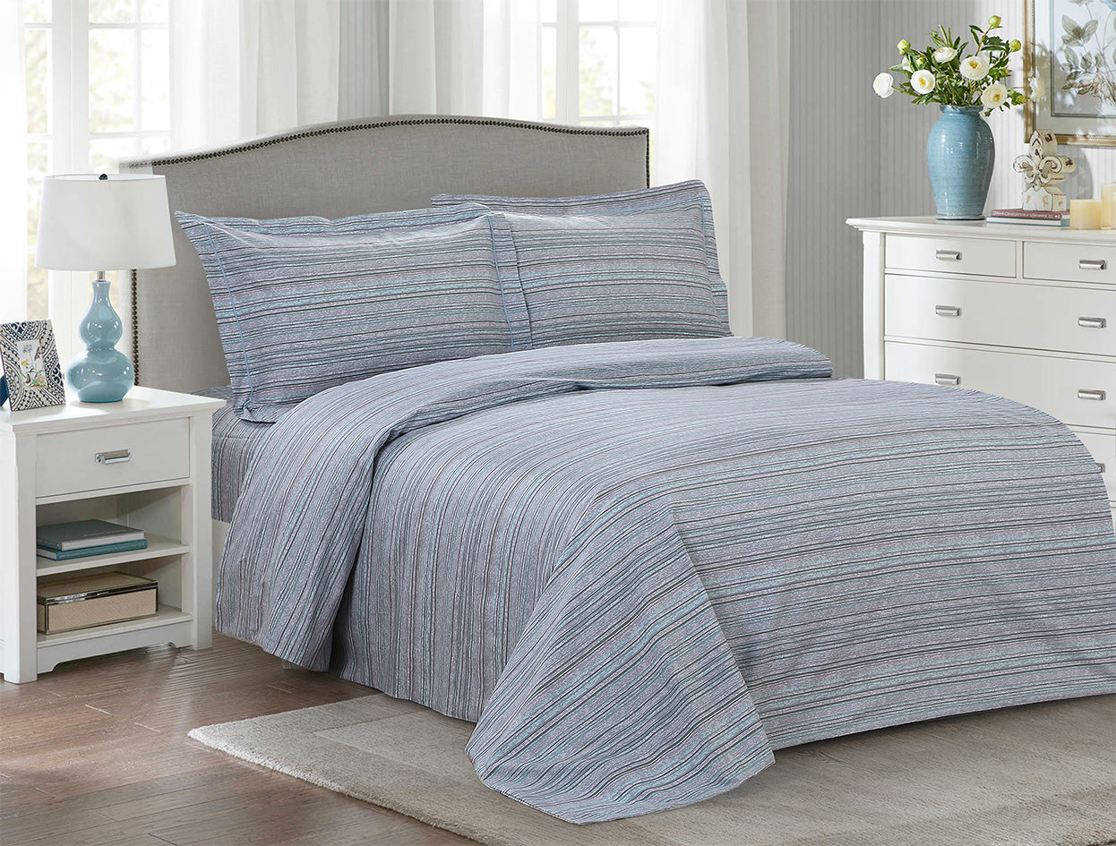 Violet Linen French Glories Stripe Pattern, Luxury Ultra Soft and Breathable 200 Thread-Count Cotton Percale, Purple, Twin 39-inch, 6 Piece Duvet Set, Bedding Duvet Cover Set for Two Beds