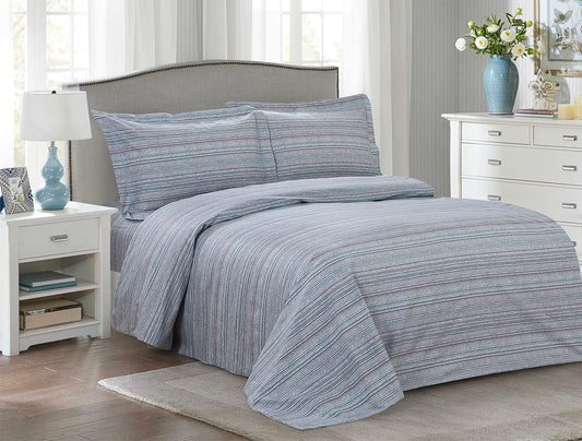 Violet Linen French Glories Stripe Pattern, Luxury Ultra Soft and Breathable 200 Thread-Count Cotton Percale, Purple, Twin 39-inch, 6 Piece Duvet Set, Bedding Duvet Cover Set for Two Beds