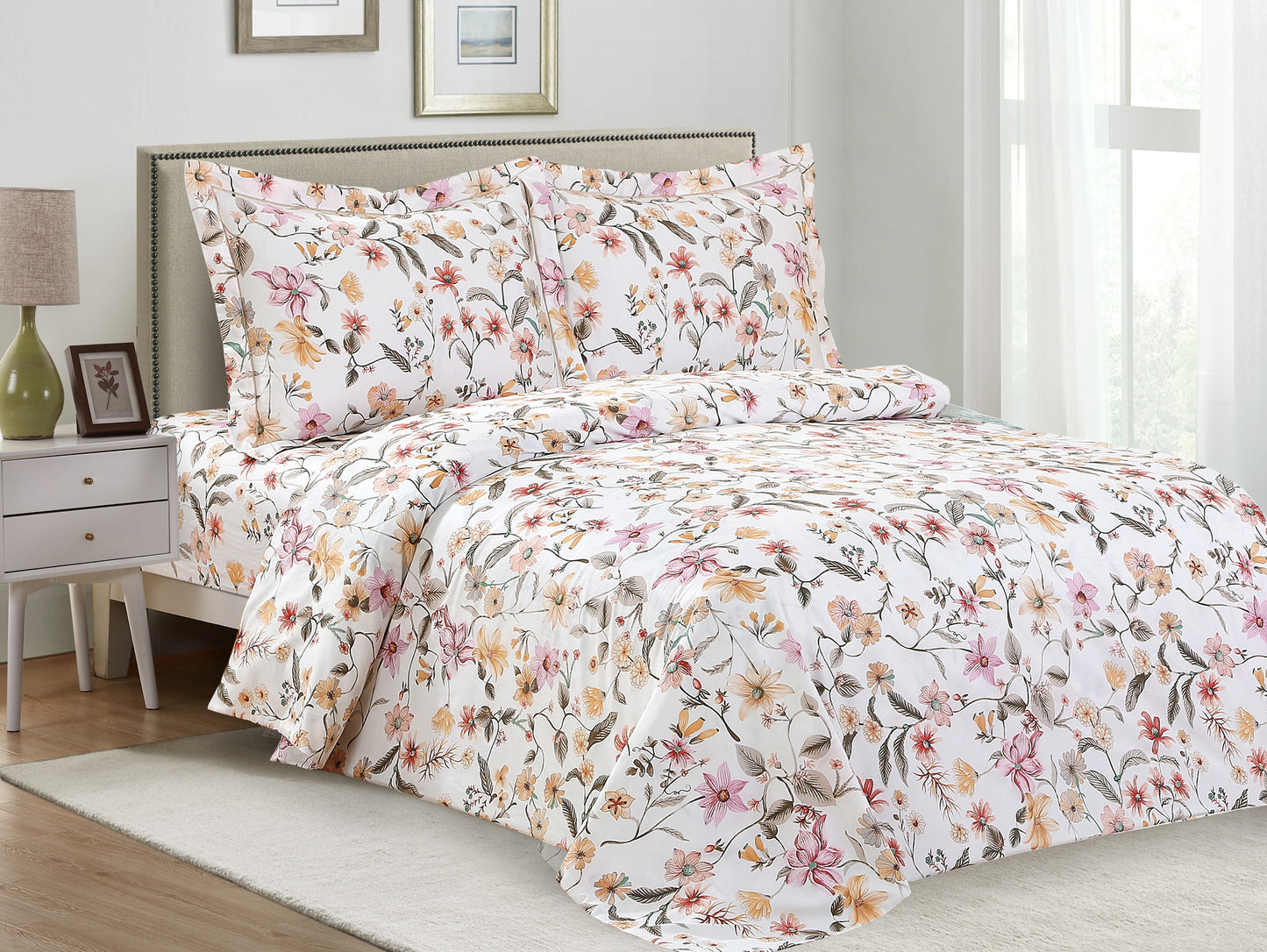 French Vintage White Bloom Flower Pattern Bedding Duvet Cover Set