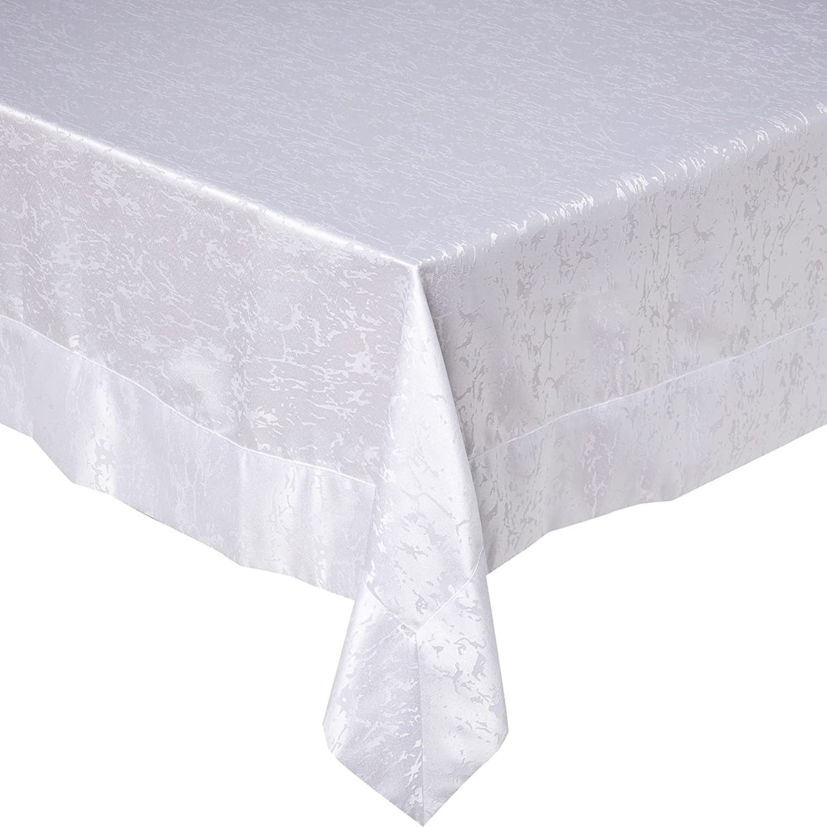 Violet Linen Classic Abstract Border Pattern, Polyester Woven Jacquard, Dining Room, Party Banquet and Holiday, White, Rectangular Tablecloths
