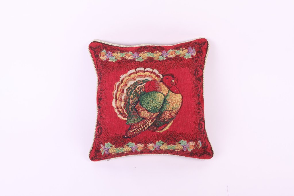 Happy Thanksgiving - Fall Harvest Tapestry Pattern Decorative Accent Throw Pillow Cover
