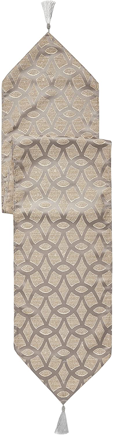 Violet Linen Victoria Chenille Abstract Pattern, Polyester Chenille Jacquard, with Tassels, Burgundy, 13 Inch x 70 Inch, Decorative Table Runner