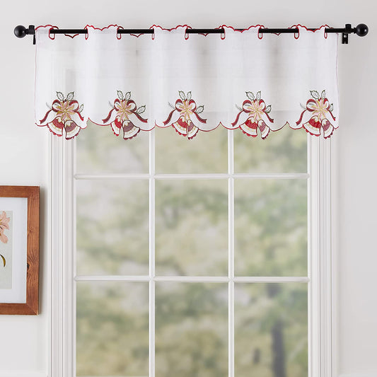 Seasonal Xmas Christmas Holiday Berry Pattern Decorative Window Treatment Grommet Curtain Valance