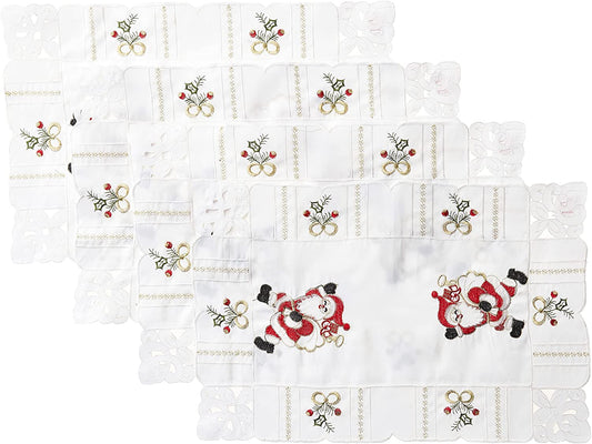 Santa Claus Holly Bows Embroidery Pattern Decorative Place Mats