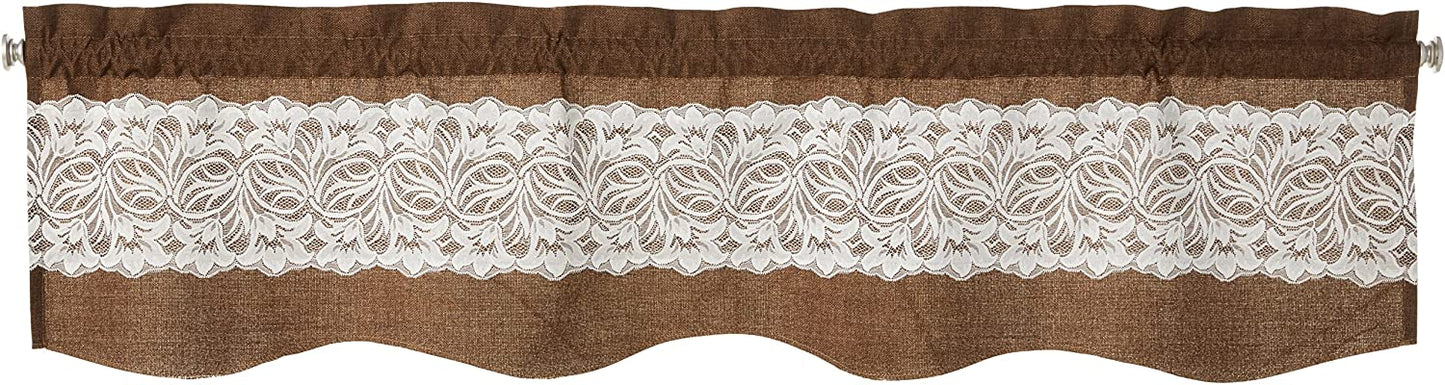 Eden Vintage Rustic Burlap Hessian Lace Pattern Decorative Window Treatment Rod Pocket Curtain Straight Valance