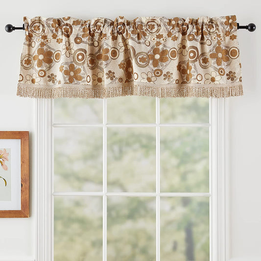 Victoria Chenille Daisy Sunflower Pattern Decorative Window Treatment Rod Pocket Curtain Straight Valance