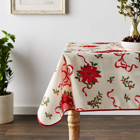 European Christmas Poinsettia Bows and Ribbons Pattern Tablecloths