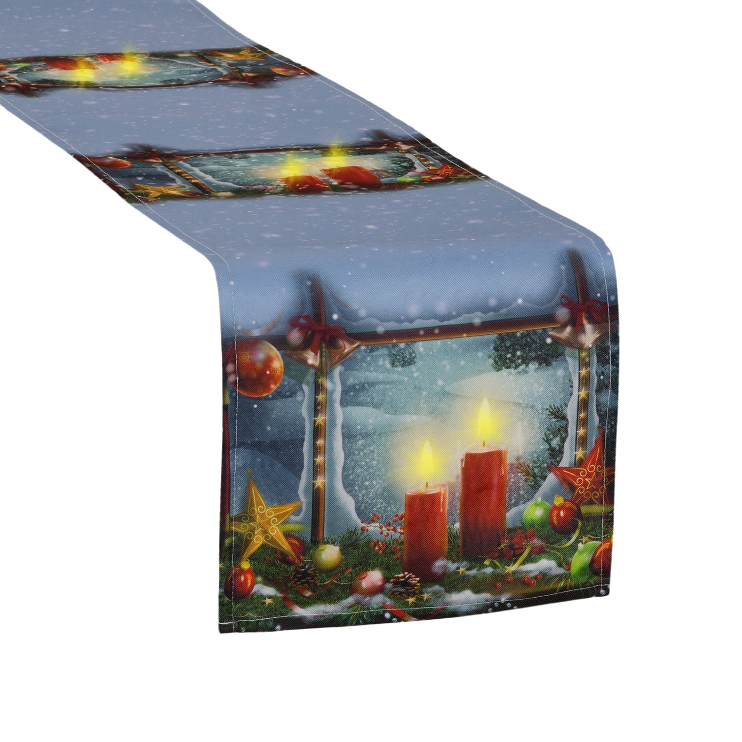 Violet Linen Glories Decorative Illuminated LED Christmas Table Runner, 12" x 70", Candles Design