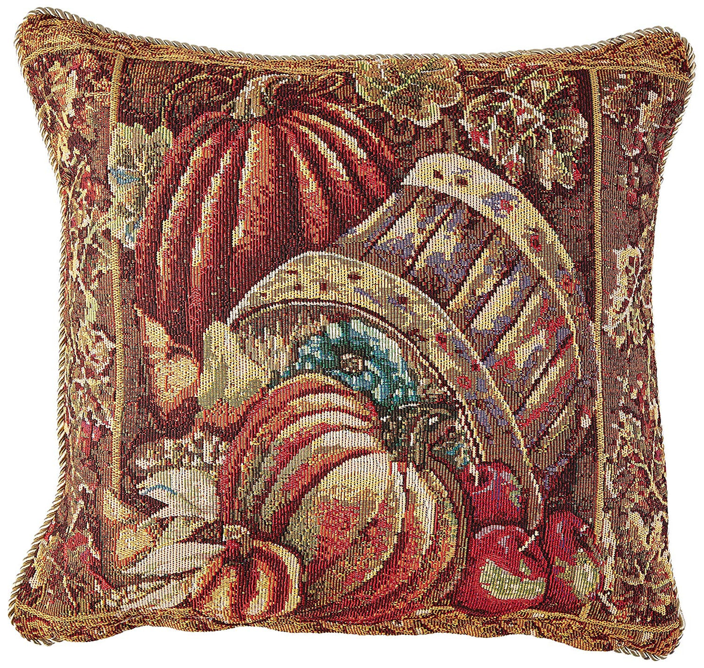 Fall Harvest Thanksgiving Autumn Leaves Sunflowers Fruits Pumpkins Tapestry Pattern Decorative Accent Throw Pillow