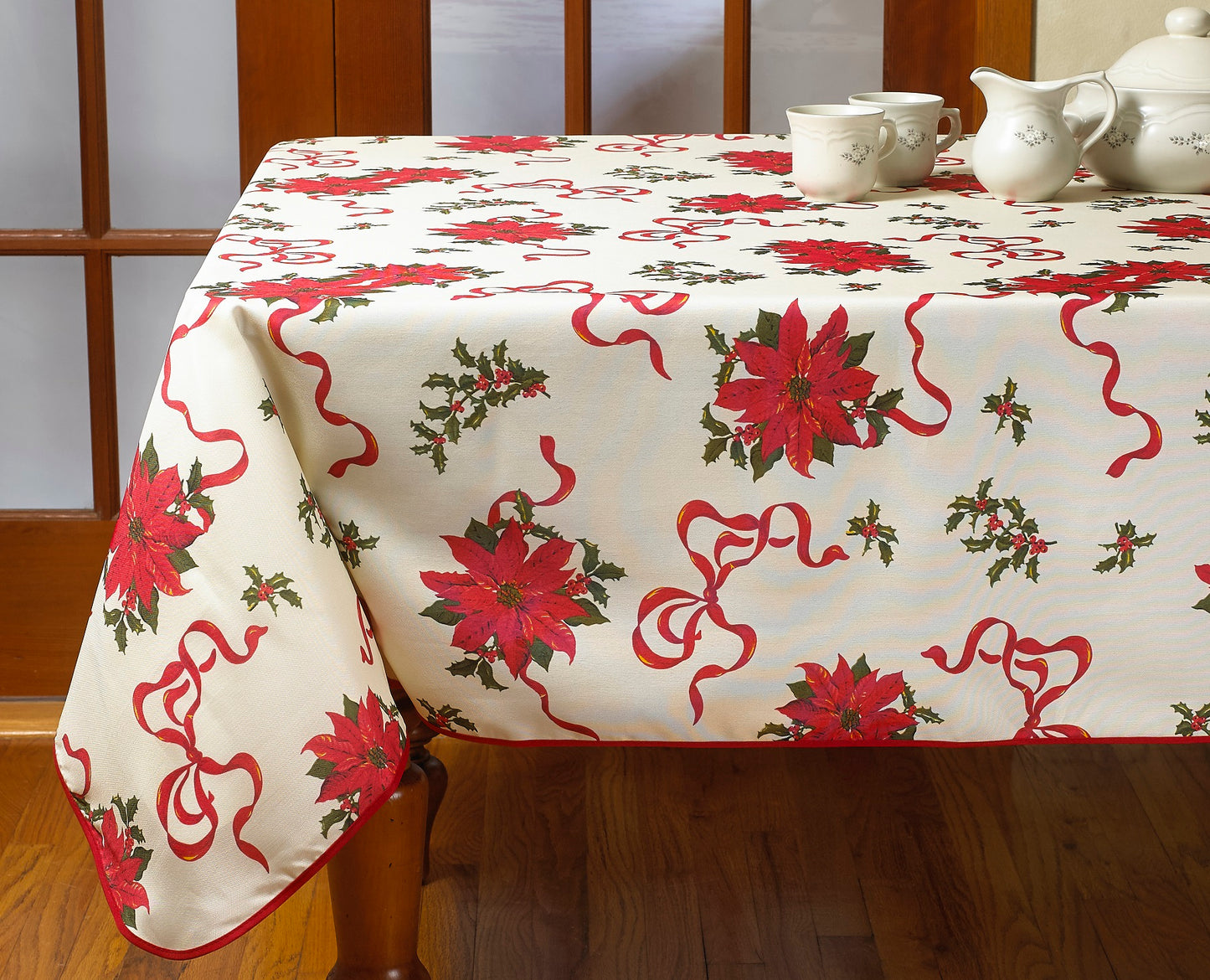 European Christmas Poinsettia Bows and Ribbons Pattern Tablecloths