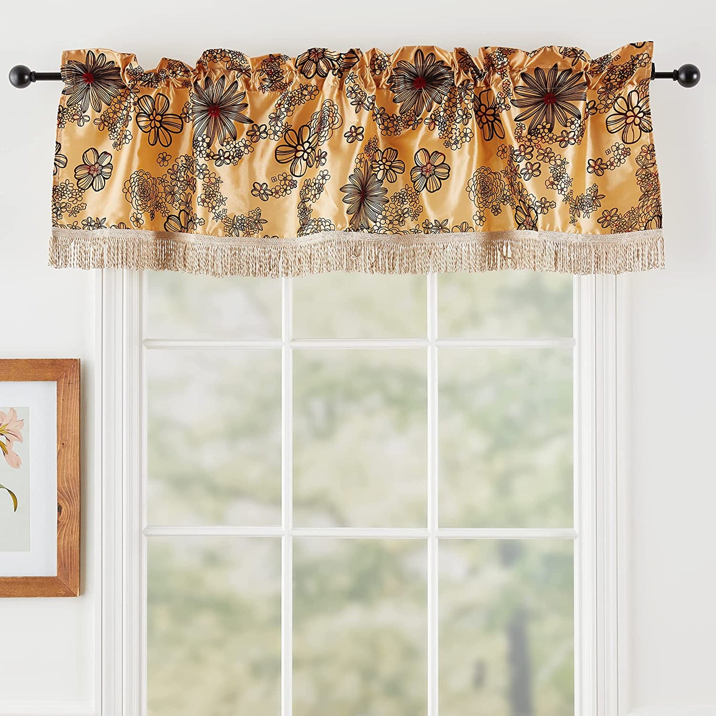 Silky Bloom Daisy Flower Pattern Decorative Window Treatment Rod Pocket Curtain Straight Valance