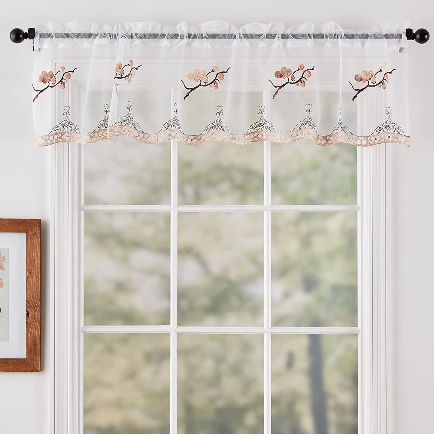 Paris Vintage Butterfly Boutique Lace Pattern Decorative Window Treatment Rod Pocket Curtain Straight Valance