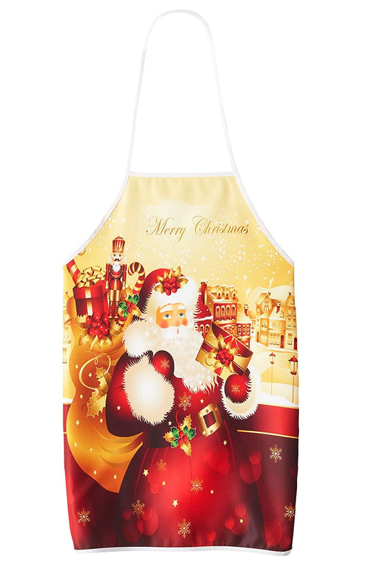 Holiday Xmas Ornaments Santa Printed Pattern Kitchen Apron