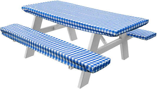 Deluxe Checkered Gingham Pattern, 3-Piece Set, Picnic Table Cover