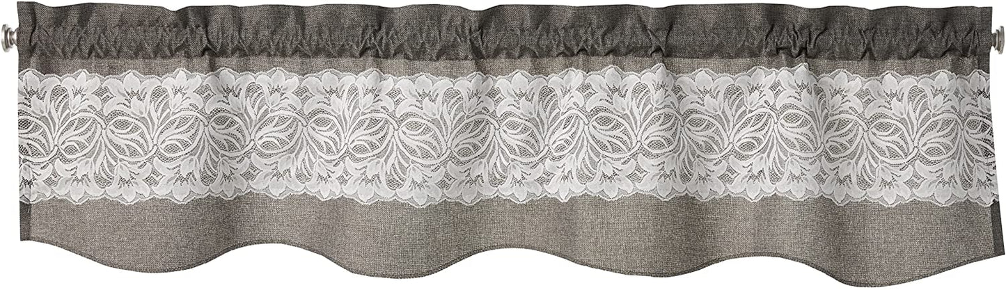 Eden Vintage Rustic Burlap Hessian Lace Pattern Decorative Window Treatment Rod Pocket Curtain Straight Valance